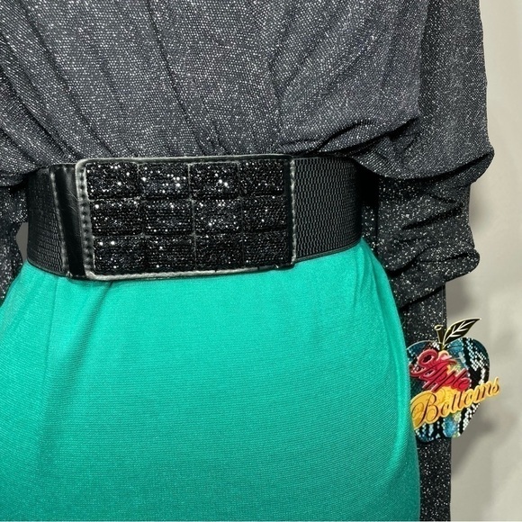 Apple Bottoms Dress Womens Large Plunging Neckline Bodycon Y2K Style Bling Sexy - Picture 4 of 12